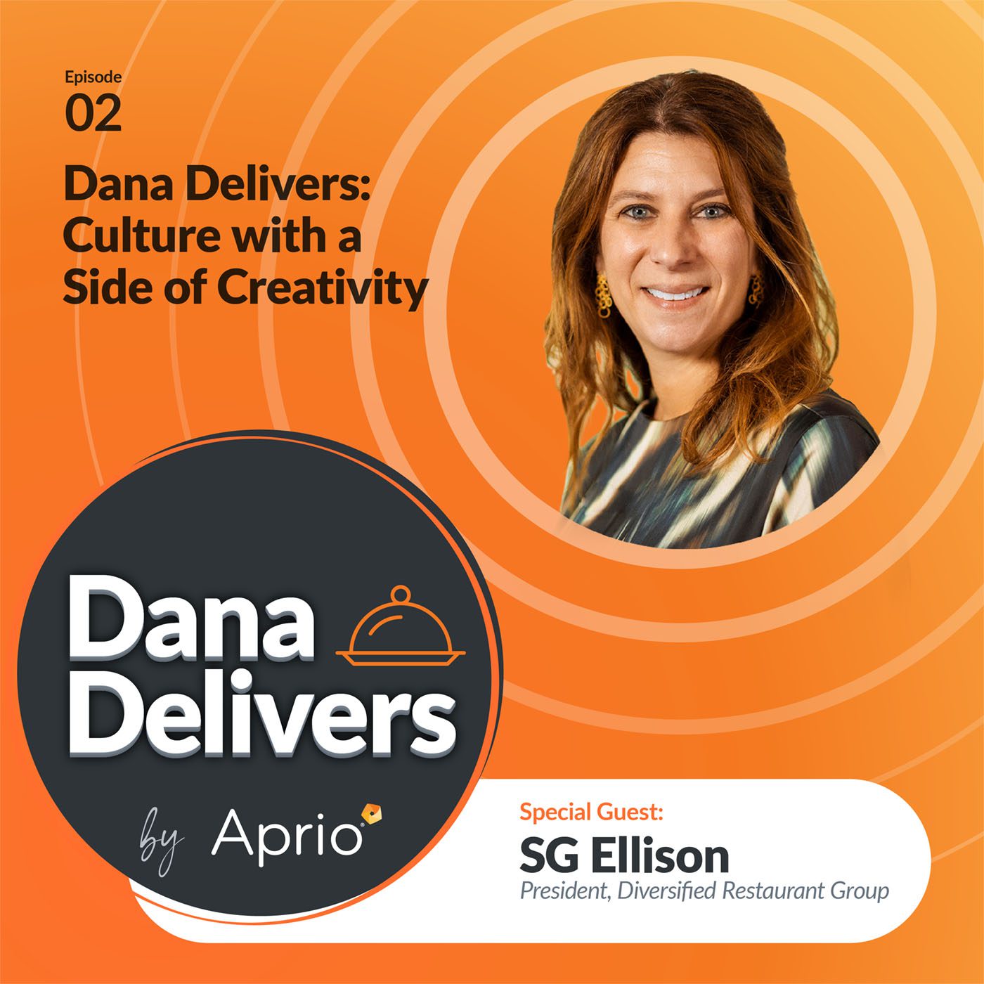 Promotional graphic for the Dana Delivers podcast episode 2, featuring guest SG Ellison, President of Diversified Restaurant Group, on the topic of culture and creativity.