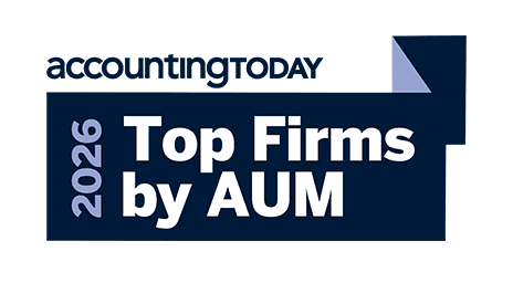 A graphic with the text accounting TODAY 2026 Top Firms by AUM in bold letters on a dark blue and white background.